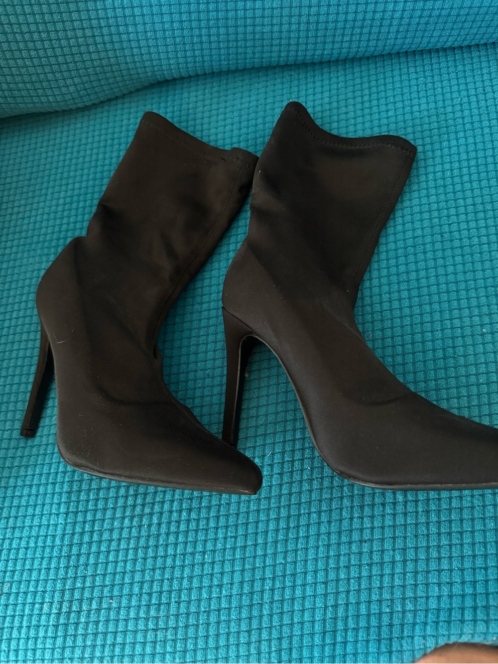 Black Pointed Toe Sock Boots Size 6 Stiletto Heels. Never worn